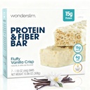 Wonderslim 高纤维蛋白棒,Fluffy Vanilla Crisp → 15g蛋白, 6g Fiber → 低糖, 低碳 → 健康浸润 → 满足, 支持能量和上行方便, 7 Pack