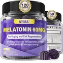 抗氧化剂和大脑支持 Melatonin 60mg 30mg for 50 + 成年人 + 高剂量 Melatonin for Anti-Anging & Immune + Extra Force Melatonin Gummys with B6, Ashwagandha, Magnesium, MSM - 120 Gummys