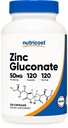 营养成本 锌 Gluconate 120 蔬菜 Capsules (50毫克) - Gluten Free and N-GMO