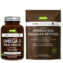 高吸收度 Omega-3 野鱼油 1360mg 和高级水解Collagen Peptides Bundle, 1000mg EPA & DHA 与 Astaxanthin & 100% Grass Fed Bovine Collagen 蛋白粉, 由 Igennus 编写