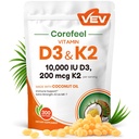 VEV Corefeel Vitamin D3 K210,000 IU,200 mcg MK-7,300 椰油软胶,2 in 1 Vitamins Supplement D & K (Include MK7), 容易吞咽,支持钙吸收,骨质健康
