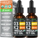 (2包)有机维生素D3 K2 与MCT Oil Omega 3,5000 IU-液态D3,无填充器,非GMO,免疫支持(不味,2 Fl Oz)