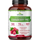 Zazzie Cranberry PACs,每卡普尔72毫克PACs,2X强力,100%可溶性,120Vegan卡普尔,50:1 摘录,18,200毫克强力,快动作,有效的尿道减肥支持,美国制造
