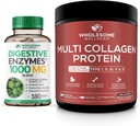 健康消化酶 1000MG Plus Prebiotics & Probiotics 补充 + 多烯丙基蛋白粉水解(第I型II型III型V型X型)
