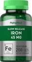 管道石铁补充剂 45 mg → 200 片 女性和男性 → 缓慢释放 Ferrous Sulfate → 蔬菜, Non-GMO & Gluten Free