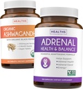 Ashwagandha & Adrenal (2-Month Supplement) 肾上腺平衡包 - 有机 Ashwagandha 天然肾上腺素 & Cortisol 支持 (120 Cap) & Adrenal System & Cortisol 管理器 L-Tyrosine Fatigue 支持 (120 Cap)
