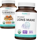 Turmeric & Lions Mane (1-Month Supplement) 注意 有机Turmeric Curcumin的Turmeric Bundle 与 Black Pepper & Ginger (120 Caps) & Organic Lions Mane Mushroom 10:1 提取(60 Caps)