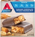 Atkins Caramel 巧克力花生 努加特小吃酒吧 蛋白质小吃酒吧 Fiber高中 2g Sugar, Keto Friendly, 5 Count