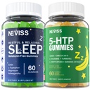 Melatonin 免费睡眠援助 Gummys + 5-HTP Gummys for Adults, with GABA, L-Theanine, L-Tryptophan, Magnesium, Ashwagandha, Turmeric - Non-Habit Forming, Banana 提取帮助深度放松, 平静