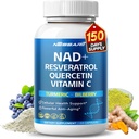 NAD+ RESVERATROL 补充- 10in-1 天然混合剂 Quercetin Turmeric Berberine Bilberry 绿茶 - 150 计数 - 在美国制造和试验