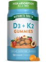 大自然的真理维他命D3 + K2 Gummys → 50 伯爵 桃芒果 Flavor → 蔬菜, Non-GMO & Gluten 免费补充