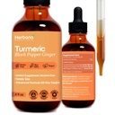 Turmeric 3-in-1 液体提取器 - Curcumin & Ginger, Black Pepper - 天然草药补充剂 - Immune and Brainboster Tincture (2 FL OZ)