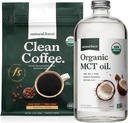Natural Force Official Dark Roast Clean Coffee + 有机MCT Oil Bundle – 100%纯椰子 MCTs & Mold & Mycotoxin Free Coffee – 非GMO, Keto, Paleo,和 Vegan – 12 Oz和 32 Oz