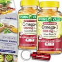 Choice Bundle Spring Valley Fish Omega 3 Fatty Acid Supplement Lemon Softgels 500 mg 60 Ct 2 pk(共计120) + 维生素指南和药剂容器(4项)!