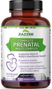 Zazzzee 外强 产前综合体,120 Vegan Capsules, 2个月供应,23 基本维生素和矿物,MK7, 10亿 CMU Probioties, 产前酶,有机草药混合剂
