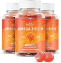BeLive Organic Omega 3 Gummys - Omega 3 6 9 DEHA & EPA 来自Flaxseted Oil & Sea Buckthorn Frue Oil, Vegan, 面向儿童与成人,全体,脑和眼睛支持,无糖-桃 3-Pack