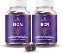 BeLive Iron Gummys - 配有维生素C,A,B & Zinc的多维他命铁辅料,支持血氧,Vegan女性,男性和孩子促进增长和发展的辅料 - Grape Flavor & 2-Pack