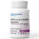 Puregen Labs Inositol Supplement & Myo Inositol & D-Chiro Inositol 2050mg - 120 Veggie Caps - 无有害添加物 - 非GMO、NO Gluten和奶制品 - 在美国制造