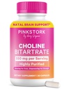 Pink Stork Choline - 550 mg Choline Bitartrate 来自VitaCholine的孕妇+产后母亲- 胎儿认知健康+母乳质量产前维生素 - 1 Capsule Daily, 30 Counter