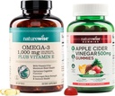 NatureWise Omega-3 鱼油1000mg 配E 180-Count+ Apple Cider Vinegar Gummys 500mg 配B 12,60-Count(Vegan Gummy) – Bundle for Heart, Eye, Digestive Health - Gluten Free, Soy - Feebrue,非GMO(英语:GMO)