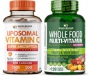 健康 Liposomal 维生素 C 卡普苏莱斯 (200 Pills 1500mg 缓冲) 高吸收 VIT C + 女性全食 多维生素 - 天然多维生素,矿物,有机提取包