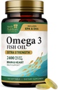 Omega 3 鱼油 2400 mg - 三重强度 Omega-3 补充剂 - 天然脑心健康和免疫支持 - 脂肪酸与EPA & DHA - 野生捕捉纯化鱼油补充剂 - 120 Softgels