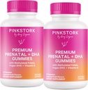 配有DHA、福拉特和维生素D的Pink Stork Premium 产前Gummy 维生素 - 60 Vegan Gummys - 2 Pack