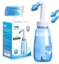 Neti Pot Sinus Rinse瓶 260 ML,配有60个鼻水洗盐包和粘贴温度计 鼻水洗净压力 鼻水洗净剂 成人和孩子 BPA(蓝色)