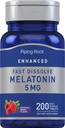 Pipping Rock Melatonin 5mg QQ200 快速溶解片 Berry Flavor 成人补充 QQ 蔬菜,Non-GMO,Gluten Free Formet