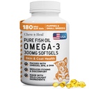 野捕Omega 3 鱼油换狗 - 180 软胶胶胶 健康皮肤和煤 - 300 mg 迷你狗鱼油药 谢丁、干痒皮肤和热点 - Pet Omega 沙门补充品