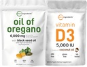 Oregano软胶的微成份油 6,000 mg Perer Service & Vitamin D3 5,000 IU Bundle Pack → 4X 强卡瓦罗尔和Thymoquinon → 维生素D 作为Cholecalciferol