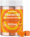 温生维生素B3 尼亚金蛋白 - Flush Free Niacinamide 500mg 补充剂 - Vegan, Non-GMO, Low-Calore, Gluten-Free, Soy-Fee, 3 党实验室测试 - 1个月供应,90 Chewable Gummys