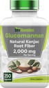 Tnvitamins Glucomannan Capsules 2000 MG - 250 Counter Konjac根纤维抽取粉补充 QQ溶解性,饮食,和消化性纤维药 QQ在美国生产 QX非GMO和Gluten Free