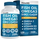 4-in-1 鱼油 Omega 3 脂肪补充剂(2100mg) - Omega 3 鱼油配维生素 D3 K2和CoQ10 - Lemon Flawared (120 软胶)