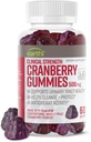 临床强力 Cranberry Gummys 500mg - Urinary Tract支持女性和男性健康 - 抗氧化剂超食品清洁和保护 - Cran d'Or Cranberry粉末补充剂(60 Gummys)