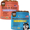 天然狗公司 多维塔明 补充 Chews + 皮肤和煤炭 补充 Chews for Dogs – 全面营养护理 健康皮肤 亮皮 联合支持 和 免疫系统助推