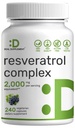 Resveratrol Complex 2,000mg, 240 Veggie Capsules – 与NAD, Quercetin, Crucumin, 葡萄种子和更多 – 健康老化抗氧化剂用于能量和大脑支持