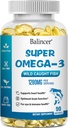 Omega 3 鱼油补充剂,1280 mg Omega-3 脂肪酸,包括美国环保局和DHA,Wild-Caught Burpless鱼油补充剂支持心,脑和眼健康,90 软胶