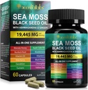 Sea Moss 黑种子油胶囊,Ashwagandha 姜胶囊,含维生素C D3,多种混合营养补充剂,用于豁免、消化、能源、皮肤和头发,黑种子油胶囊,60P