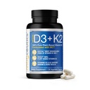 维生素D3 K2与MCT,5000 IU Vegan D3 & 100 mcg MK7 K2,支持强骨和免疫健康-30 Capsules(30天供应)