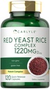 Carlyle Red Yeast Rice Complex QQ 1220mg 120 Capsules 与 Policosanol QX 非GMO 和 Gluten 免费补编