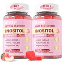 Myo-Inositol & D-Chiro Inositol Gummys for Women 2000mg + 50mg, 40:1 Inositol 与 Vegan Omega-3 + D3, 甘化镁, Methy Folate + B12 女性健康与健康,无糖, 120 吨