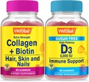 Wellyeah Collagen+Biotin + 维生素 D3 5000 IU 无糖,Gummys Bundle - 大品尝,维生素补充,Gluten Free, GMO Free, Chewwable Gummy.