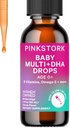 Pink Stork婴儿液体多维明滴、Baby & Toddler维生素滴与DHA、维生素C、D、B12和Choline支持脑健康和免疫功能——2 fl z,2个月供应