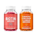 Biotin & Turmeric Vegan Gummys Combo 最大强发生长,皮肤健康,以及整体健康 1000mcg Biotin & 95% 标准化 Turmeric Curcumin → 天然,非GMO 和 Gluten 免费补充