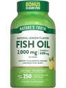 天然真鱼油 2000 mg → 600 mg Omega 3 → 250 软胶 → 天然柠檬 Flavor → Non-GMO 和 Gluten 免费补充品