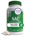 健康营养 NAC N-Acetyl-Cysteine 600mg 60 Capsules | Vegan 认证 | The Purest NAC 补充 |支持健康肺,活体功能和细胞健康 | N-GMO Soy & Gluten Free
