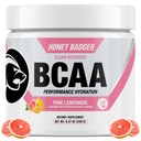 蜂蜜Badger BCAA + EAA 氨基酸粉, BCAAs + L-Glutamine, Keto, Vegan, 男与女无糖, 水分和后工作肌复苏 饮料混合, 粉红柠檬汁, 30种服务