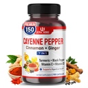 Cayenne Pepper 7 in 1 - - 与姜,图尔美,肉桂,黑胡椒 - 促进消化系统功能(150天供应(Pack of 1)).