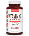 维生素 K2 D3 补充5000 IU D3 和180 mcg 维生素 k2 MK7 健康骨头,健康心脏和心血管健康补充 60 容易吞咽 MenaQ7 K2 MK7